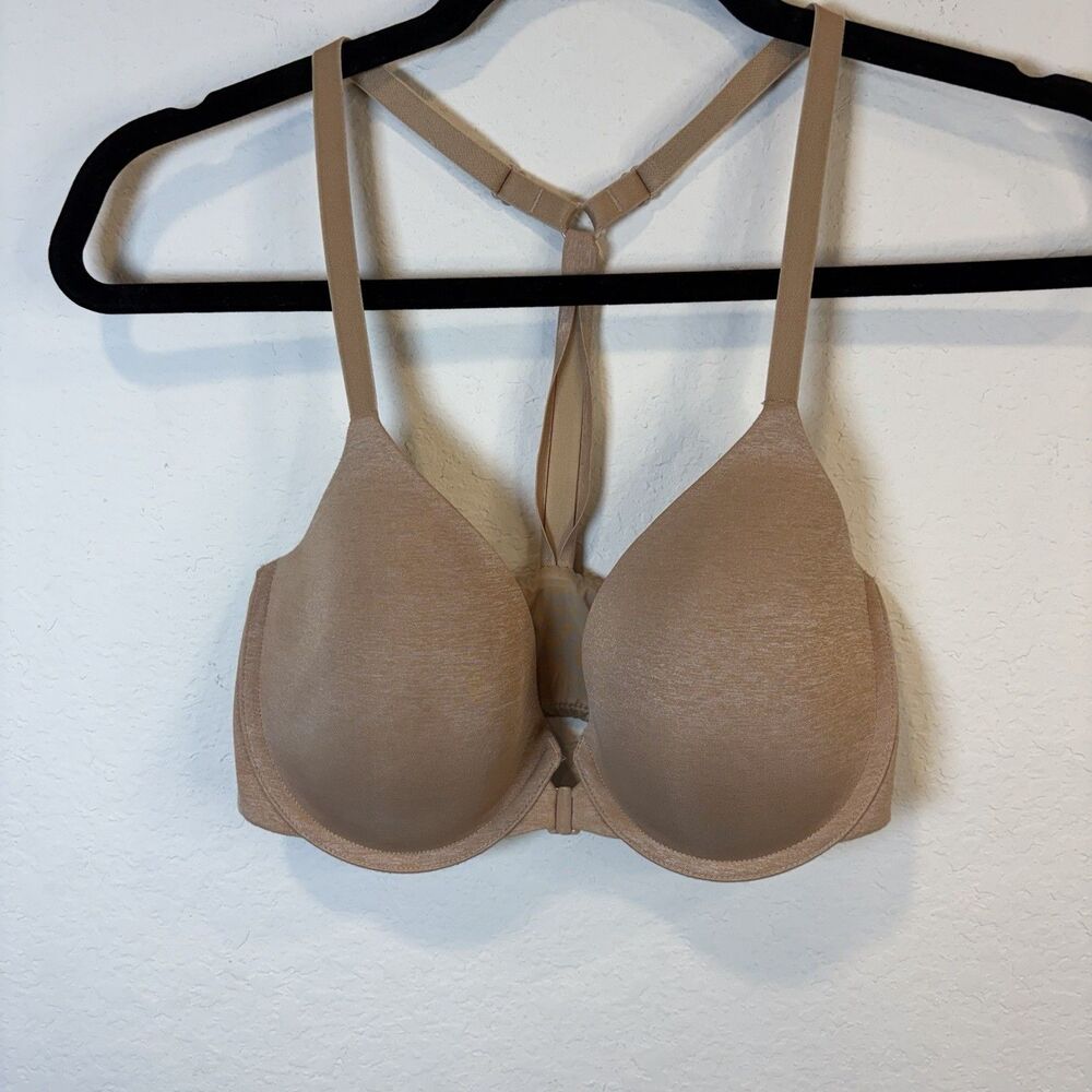 Victoria's Secret Racerback Underwire Semi Demi Bra Stretch Beige Nude Size 32DD